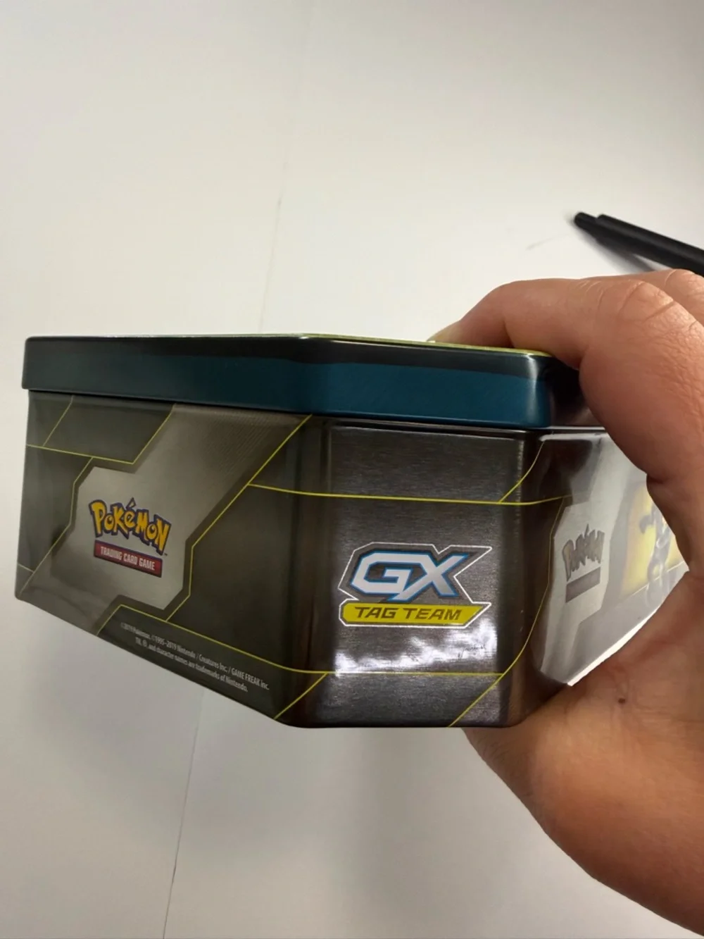 Pokemon Tin Box with Blue, Green, Pink Artwork empty